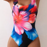 Traje de bano de una pieza para mujer con gran estampado floral, perfecto para playa y piscina en verano