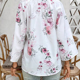 Blusa suelta floral con cuello de lazo para mujer de primavera/verano