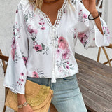 Blusa suelta floral con cuello de lazo para mujer de primavera/verano