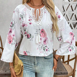 Blusa suelta floral con cuello de lazo para mujer de primavera/verano