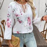 Blusa suelta floral con cuello de lazo para mujer de primavera/verano