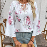 Blusa suelta floral con cuello de lazo para mujer de primavera/verano