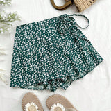 WYWH Shorts de A-Line con cinturon de lazo y diseno floral pequeno para mujer, ideal para vacaciones