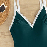 Swim Chicsea Traje de bano de una pieza simple de bloques de color para mujer para una combinacion de vacaciones