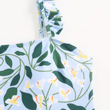 Swim Oasis Traje de bano de una pieza con tirantes con volantes y estampado de flores y plantas para mujer con falda cubierta, ropa de playa de verano