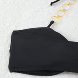 VCAY Bikini de mujer con cuello halter y correa de hombro de cadena, traje de bano de playa de verano