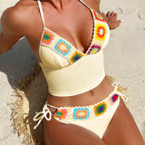 VCAY Conjunto de tanquini para Mujer de verano para playa, con parte superior estilo halter de crochet y pantalones triangulares de remiendo