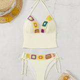 VCAY Conjunto de tanquini para Mujer de verano para playa, con parte superior estilo halter de crochet y pantalones triangulares de remiendo