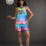 Conjunto deportivo de baloncesto para mujer con top sin mangas de tie-dye y shorts