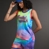 Conjunto deportivo de baloncesto para mujer con top sin mangas de tie-dye y shorts