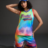 Conjunto deportivo de baloncesto para mujer con top sin mangas de tie-dye y shorts