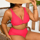 Swim Curve Conjunto de bikini unicolor para vacaciones de estilo de chaleco con diseno retorcido para tallas grandes de playa de verano