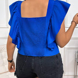 Blusa de a grande con cuello cuadrado de unicolor para el verano con volantes