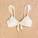 Swim Vcay Bikini de mujer para verano con borde de volantes y corbata frontal de unicolor para playa