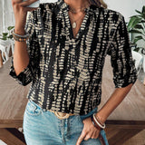 Camisa estampada aleatoria con cuello de solapa para ocio en resort