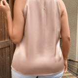 Prive Blusa para mujer de a grande, color champan unicolor, con cuello en V con pliegues delanteros y sin mangas, adecuada para ropa casual, desplazamientos, festivales de musica y codigo de vestimenta de oficina, elegante y sencilla