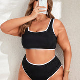 Swim Curve Conjunto de bikini de dos piezas sexy y con volantes para mujer de talla grande para verano en la playa