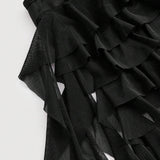 MOD Top negro con capas de volantes con tirantes drapados para trajes de concierto, fiestas o para un estilo comodo