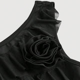 MOD Top negro con capas de volantes con tirantes drapados para trajes de concierto, fiestas o para un estilo comodo