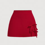MOD Falda pantalon con lazo rojo para mujer, shorts rojos de verano, shorts lindos
