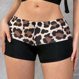 EZwear Shorts mini ajustados sexys de parche de piel de leopardo de moda de verano