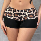 EZwear Shorts mini ajustados sexys de parche de piel de leopardo de moda de verano