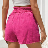 VCAY Shorts de mujer de cintura alta y pierna ancha tejido liso para vacaciones de verano