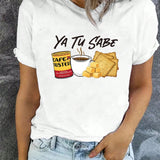 LUNE Camiseta Cafecito Cheese & Cookies, camisa Ya Tu Sabe, camiseta impreso con patron de comida para mujeres, top casual de manga corta y cuello redondo para el verano