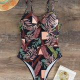 Swim Vcay Traje de bano de una pieza para mujer con estampado de hojas, perfecto para vacaciones