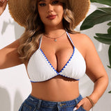 Swim Vcay Bikini de talla grande para mujeres con diseno floral y ribete de borlas, anudado al cuello con estilo sexy para la playa en verano