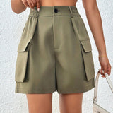 EZwear Shorts casuales lisos de mujer con bolsillos