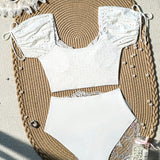 Dazy-Less Conjunto de 2 piezas con traje de bano corto blanco solido con cordon y Bottom de tankini fruncido