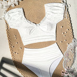 Dazy-Less Conjunto de 2 piezas con traje de bano corto blanco solido con cordon y Bottom de tankini fruncido