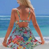 Traje de bano de una pieza con estampado de flores para la playa y verano para mujeres, con estilo de vestido
