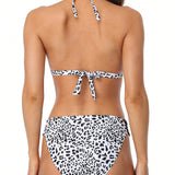 Conjunto de bikini sexy para mujeres con estampado completo, corbata de cuello halter para playa en verano
