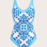 Swim Traje de bano de una pieza con estampado de moda para mujer, estilo de vacaciones de verano en la playa