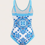Swim Traje de bano de una pieza con estampado de moda para mujer, estilo de vacaciones de verano en la playa