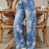 LUNE Jeans de pierna recta para combinar en el uso diario de mujeres con patron floral