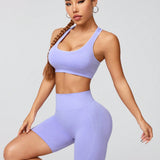 Conjunto de ropa deportiva liso sin costuras de moda para mujer