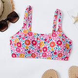 Swim Top de bikini estampado floral diminuto para mujeres en la playa durante el verano