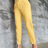 Prive Pantalon para mujeres de moda con unicolor, cintura alta, corte recto y casual