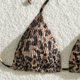 Swim Vcay Bikini de leopardo con tirantes de verano para mujeres con diseno de estampado al azar para playa