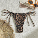 Swim Vcay Bottom del bikini con estampado de leopardo y lazos laterales para mujer, ideal para la playa.