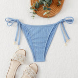 Swim Vcay Bottom del bikini minimalista de moda para mujer con decoracion de concha texturizada