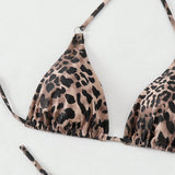 NEW Conjunto de bikini para mujer con estampado de leopardo en la playa de verano, con corbata en el cuello y diseno impreso al azar