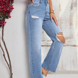 LUNE Jeans de pierna recta de mujer con agujeros desgastados para uso diario