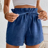 Essnce Shorts de verano de mujer con cintura con bolsa de papel y detalle de nudo