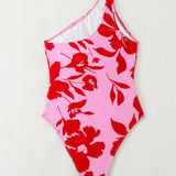 Swim Mujer traje de bano Monokini casual de un hombro, sin mangas, con pliegues y estampado de plantas para vacaciones