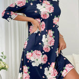 Vestido de dormir estilo vacacional de mangas cortas con estampado floral para mujeres