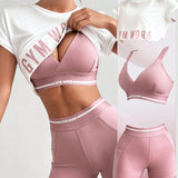 Sport Easify Conjunto de ropa deportiva informal para mujeres con camiseta sin mangas impresa con letras y leggings cortos